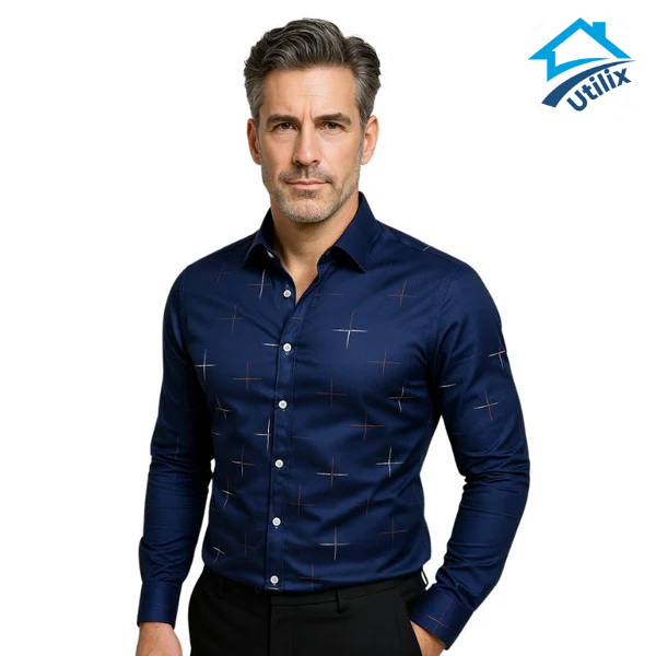 [PAGUE 3 LEVE 5] Camisa Manga Longa Casual European em Seda Gelo e Poliéster + BRINDES: Cinto, Carteira e Relógio