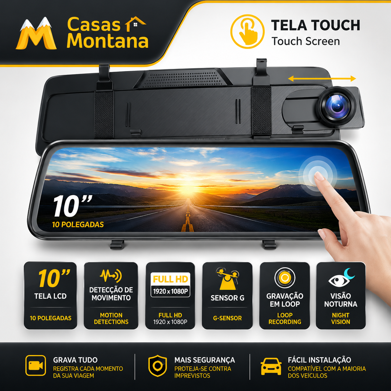 Retrovisor Multimídia SmartVision - Com Câmera de Ré