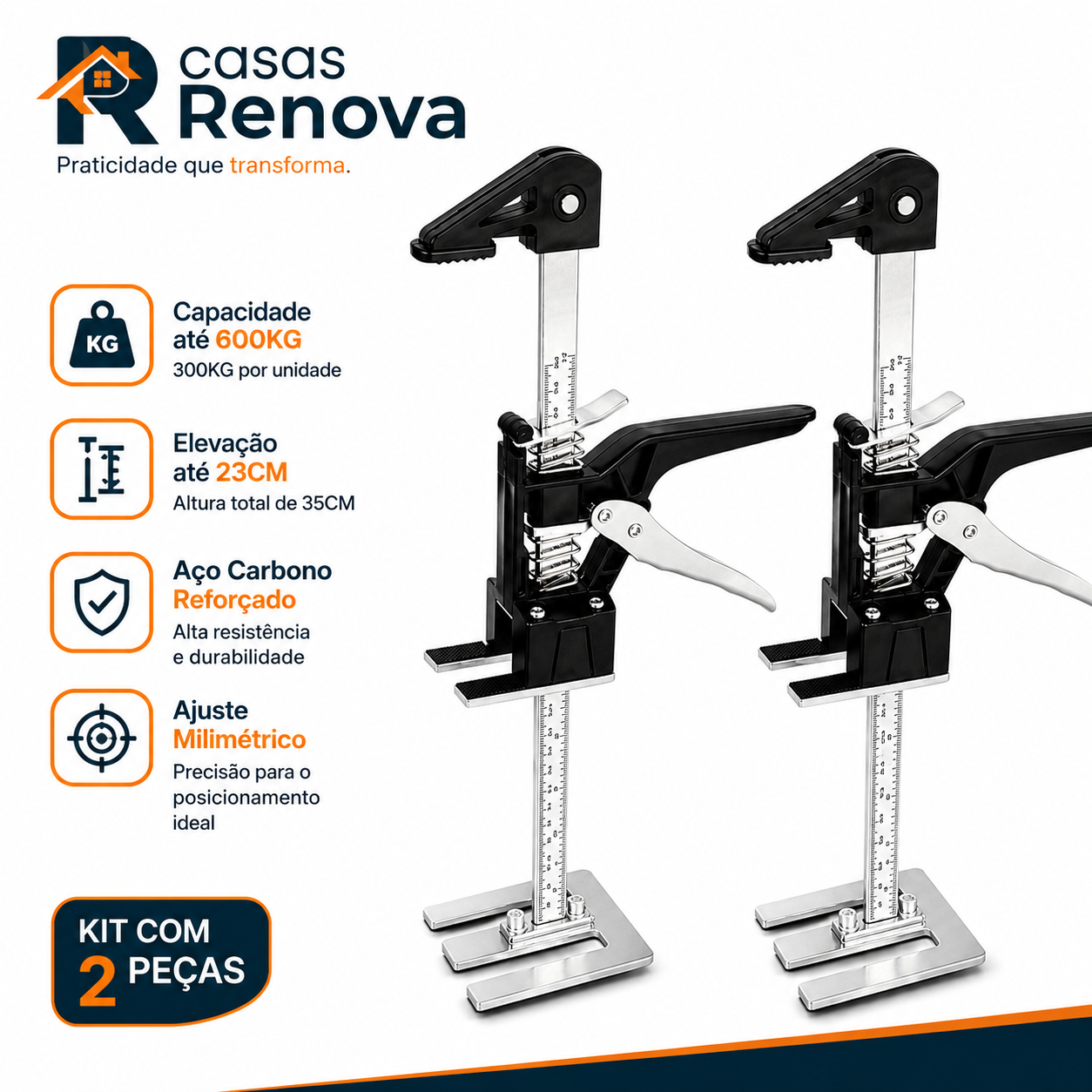 Kit 2 Suporte Elevador Telescópico Carga 600kg para Movéis