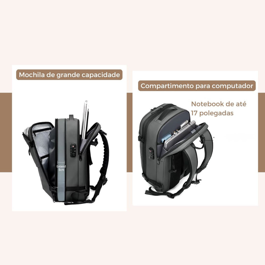 Mochila de viagem masculina compressão à vácuo 17 polegadas