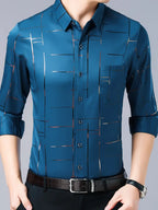 [PAGUE 3 LEVE 5] Camisa Manga Longa Casual European em Seda Gelo e Poliéster + BRINDES: Cinto, Carteira e Relógio